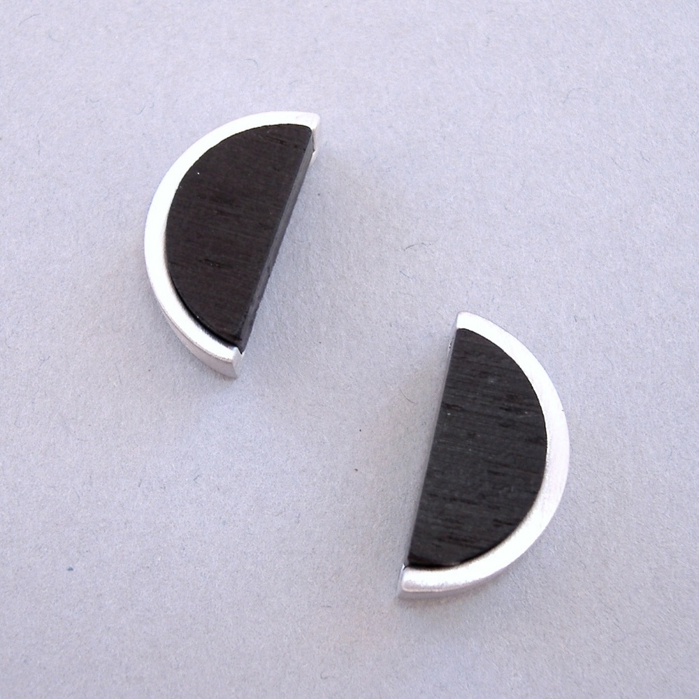 Ebony Half Moon Sterling Silver Earrings Frederic Duclos Black Handmade Post New